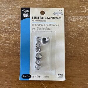 Dritz Half-Ball Cover Buttons Size 18 - 7/16" 5/Pkg, Brass 213 - 18
